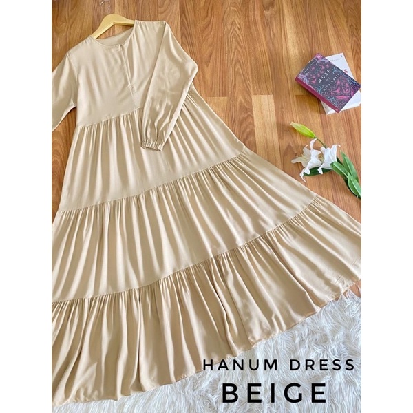 Hanum dress premium / dress polos / dress busui / gamis busui / dress rayon twill / dress hitam polos / BISACOD-BEIGE