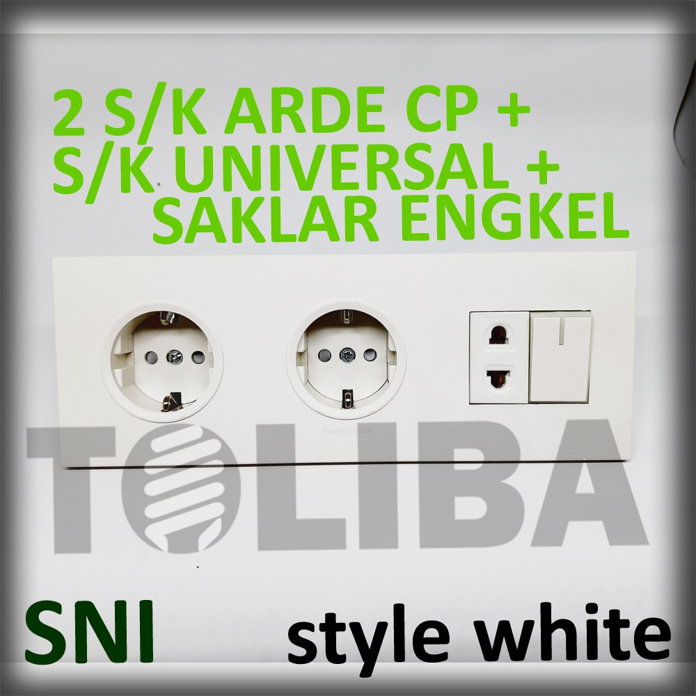 stopkontak 2 arde cp + s/k universal + saklar engkel minimalis style white ib panasonic sni