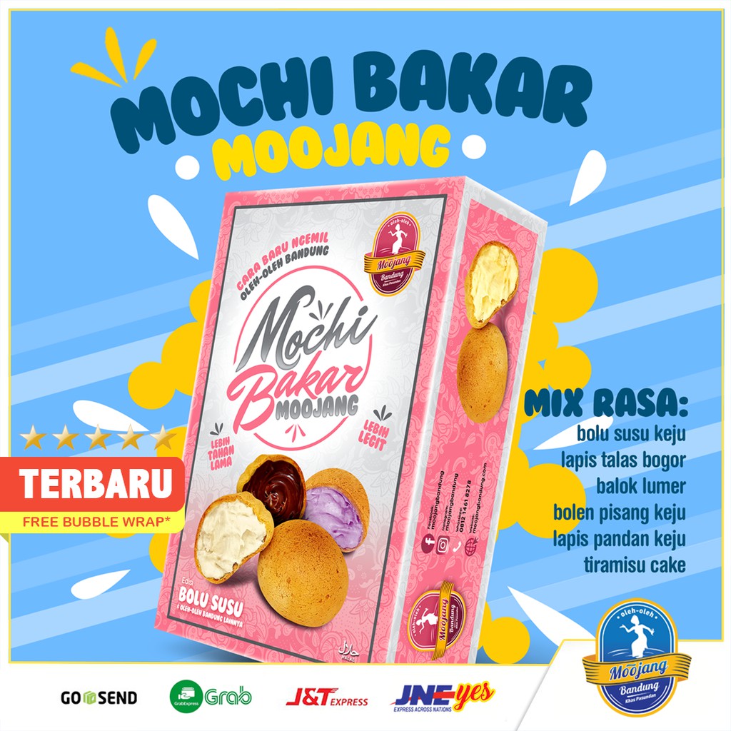 [KHUSUS P.JAWA] Mochi  Bakar - Moojang Bandung Edisi Chewy Soes Dengan Mix Varian Rasa Original, coklat, stroberi, Taro, pandan