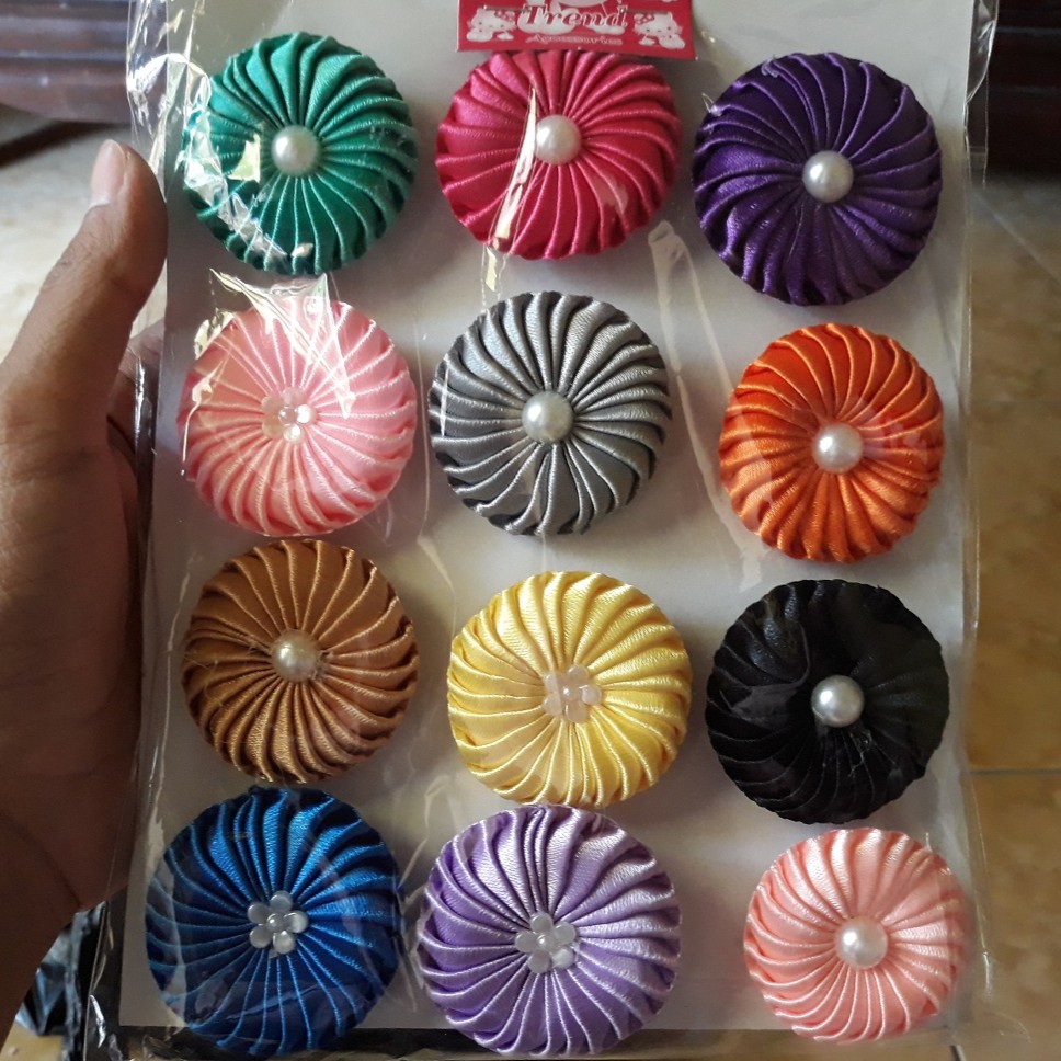 Bross Bros Dada Brooch Hiasan Bunga Bulat Kain Warna Peniti Aksesoris Jilbab Hijab Kerudung Murah