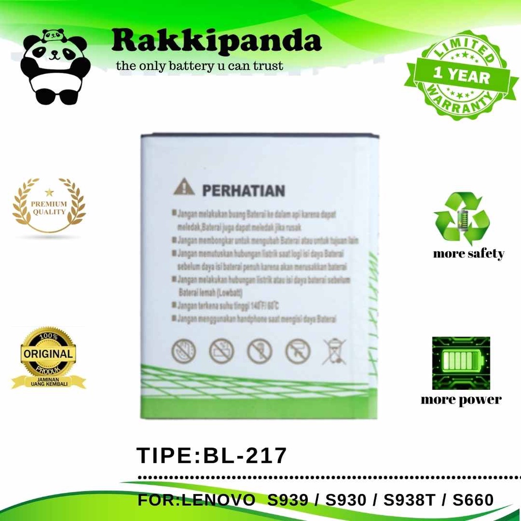 (R/K)- RakkiPanda - BL217 BL 217 Lenovo S930 / S939 Batre Batrai Baterai