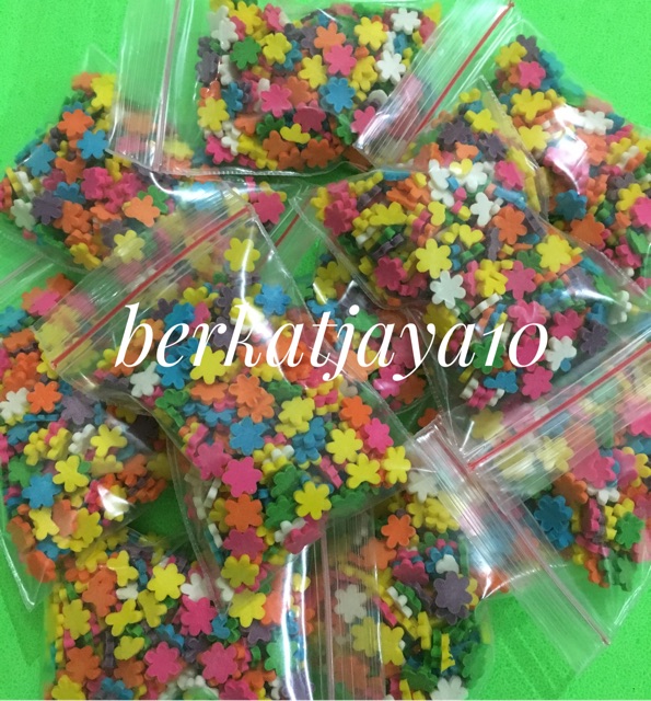 MURAH CONFETTI MODEL BUNGA / HATI / BINTANG Warna Warni Conveti Sprinkle Repack 15 Gram Permen Gula