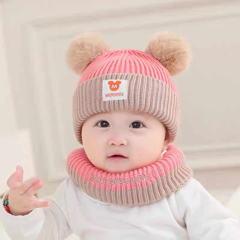 Topi kupluk bayi beanie anak scarf penghangat leher import bearly set hangat newborn warm knit rajut