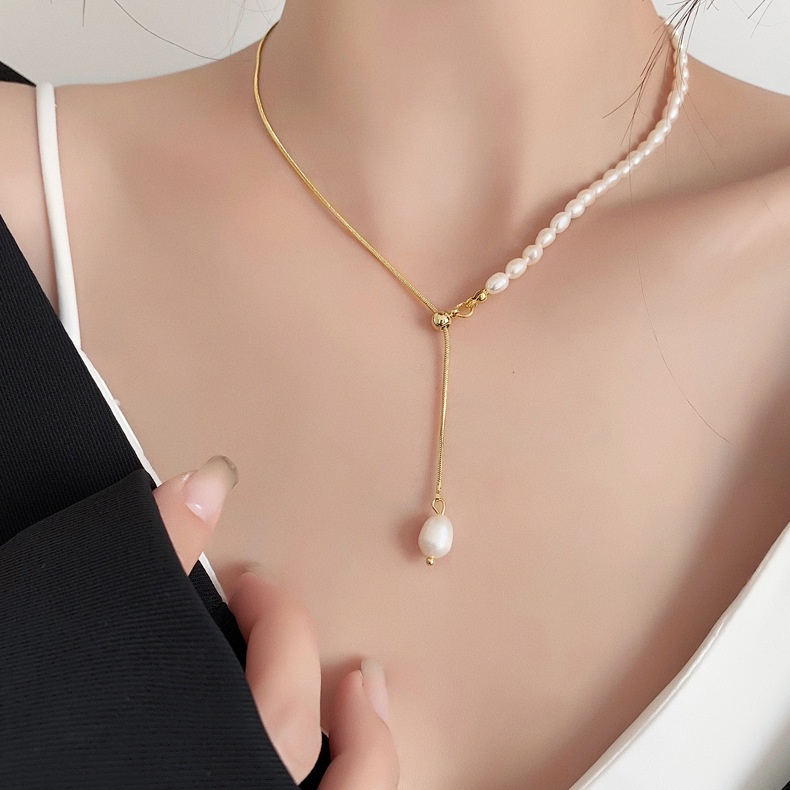 XiaoboACC Korean Fashion Freshwater Pearl Chain Necklace