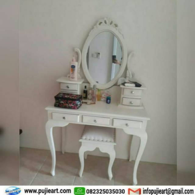 Meja Rias Cantik Kayu Jati / Tolet Kartini Murah Jepara / Meja Rias Murah Cat Duco Putih
