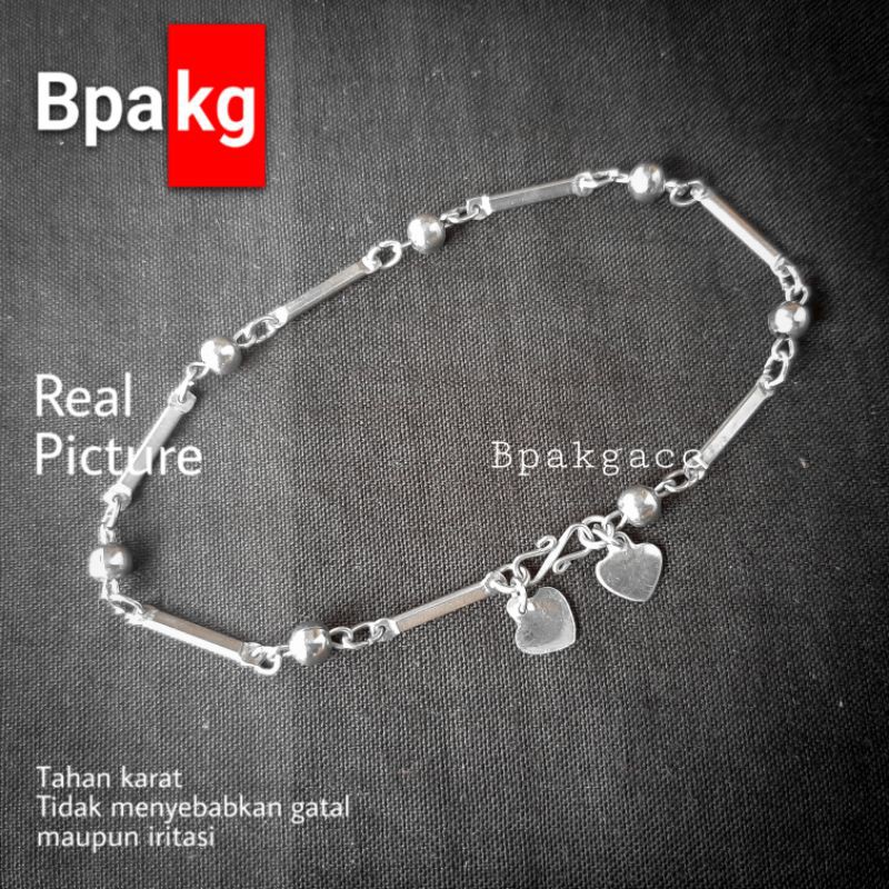 Gelang tangan lidi bola Gelang wanita anti karat besi putih asli monel silver simple Gelang cewek