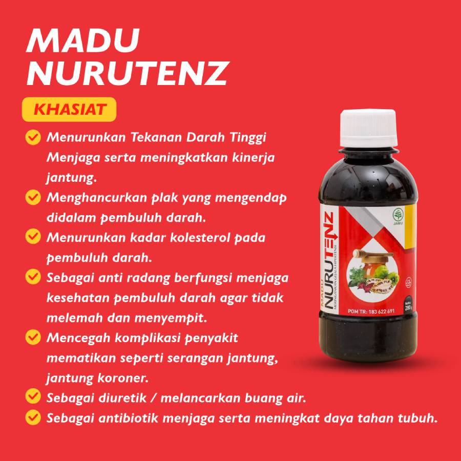 Madu NURUTENZ Asli Obat Darah Tinggi Hipertensi Original Menjaga Kesehatan Jantung 280 gram