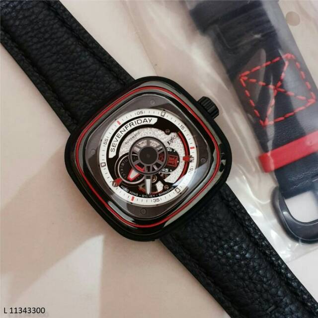 JAM TANGAN PRIA ORIGINAL SEVENFRIDAY CROWN 1:1  MATIC RED BLACK