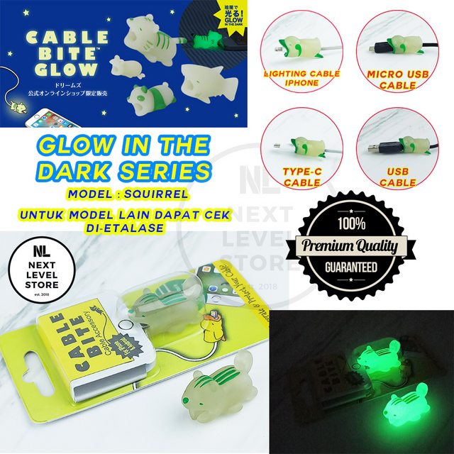 Squirrel - GLOW IN THE DARK Cable Bite Cute Protector Pelindung Kabel