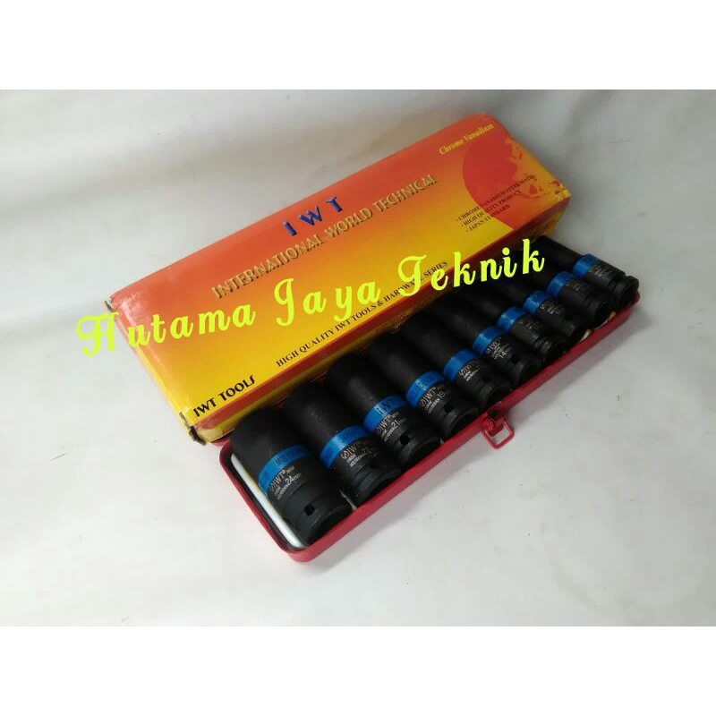 Mata Sok Sock socket Set Impact Impek Hitam Long deep Panjang 1/2 s6 6pt 10 Pc IWT