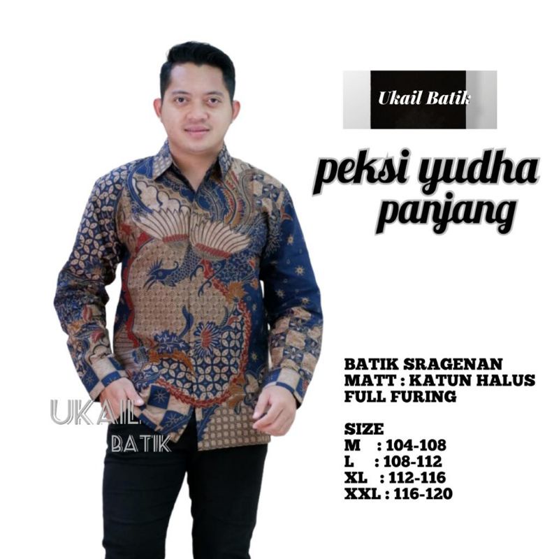 Baju Batik Pria Lengan Panjang Premium Lapis Furing Motif Kusumo Biru Bahan Katun Halus Asli Solo