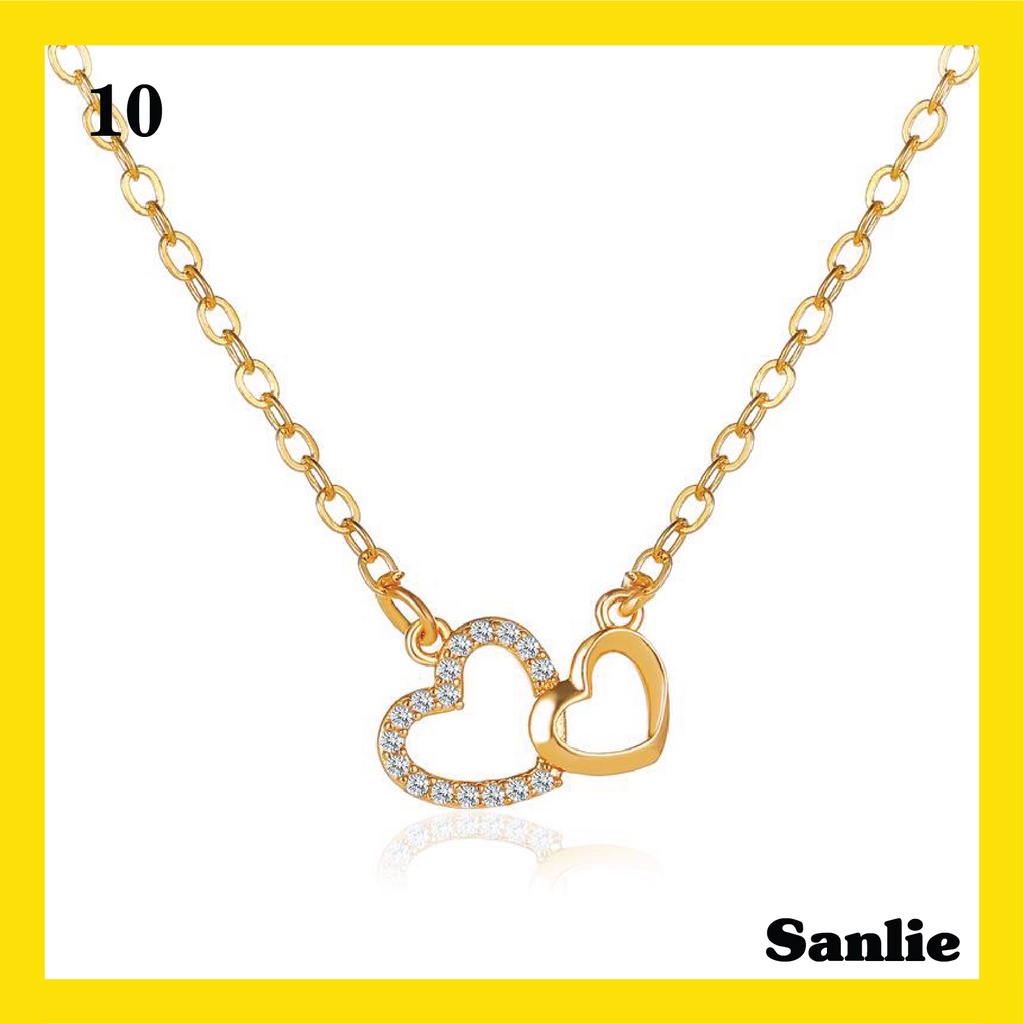 Sanlie Kalung Titanium Wanita Korea  Kalung Liontin Fashion Murah Model Dua Hati 10