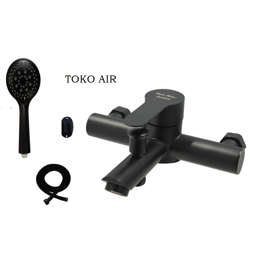 Kran Bathtub Lengkap Hitam Black Kran Mixer Panas Dingin + Hand Shower