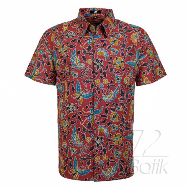 BAJU BATIK COUPLE  Kemeja Rok Lilit Instan Batik Pria Lengan Panjang Slimfit Premium Warna Merah 723526 Cap 72 - Baju Kemeja Atasan Pakaian Batik Couple Cople Pria Cowok Laki Laki Remaja Keluarga Lengan Panjang Modern Slimfit Premium Kekinian