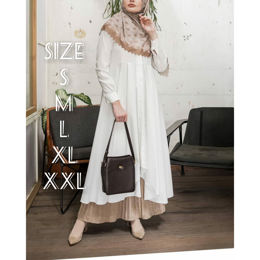 Baju Atasan Tunik Putih Polos Kancing Size S M L XL XXL ...