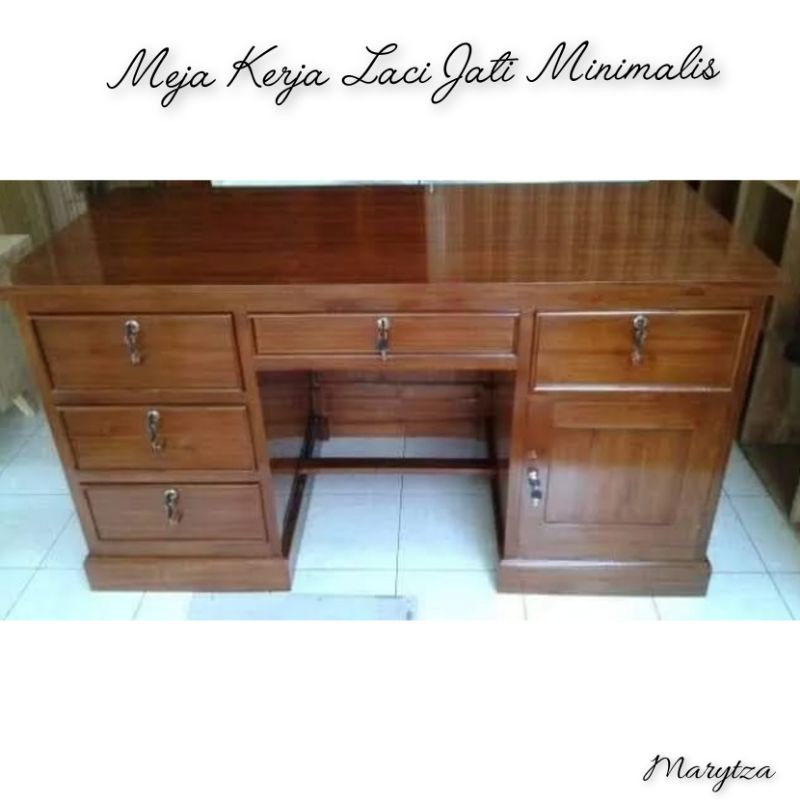 Meja Kerja, meja belajar rak laci minimalis Jati