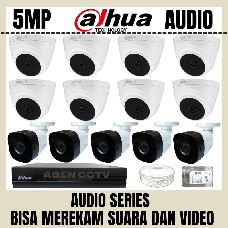 PAKET CCTV DAHUA 5MP 16 CHANNEL 13  KAMERA AUDIO BISA MEREKAM SUARA DAN VIDEO