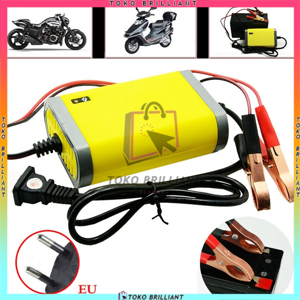 Charger Aki Portable 12V 2A Casan Accu Motor Mobil Sparepart Motor Listrik Colokan Indikator LED