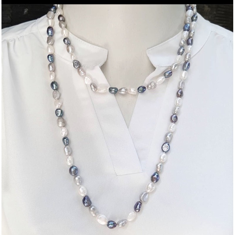 kalung mutiara asli model keshi