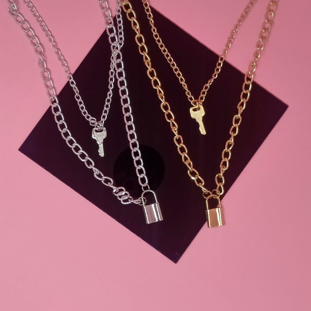 Kalung Kunci Gembok - Kalung Rantai Gaya Korea