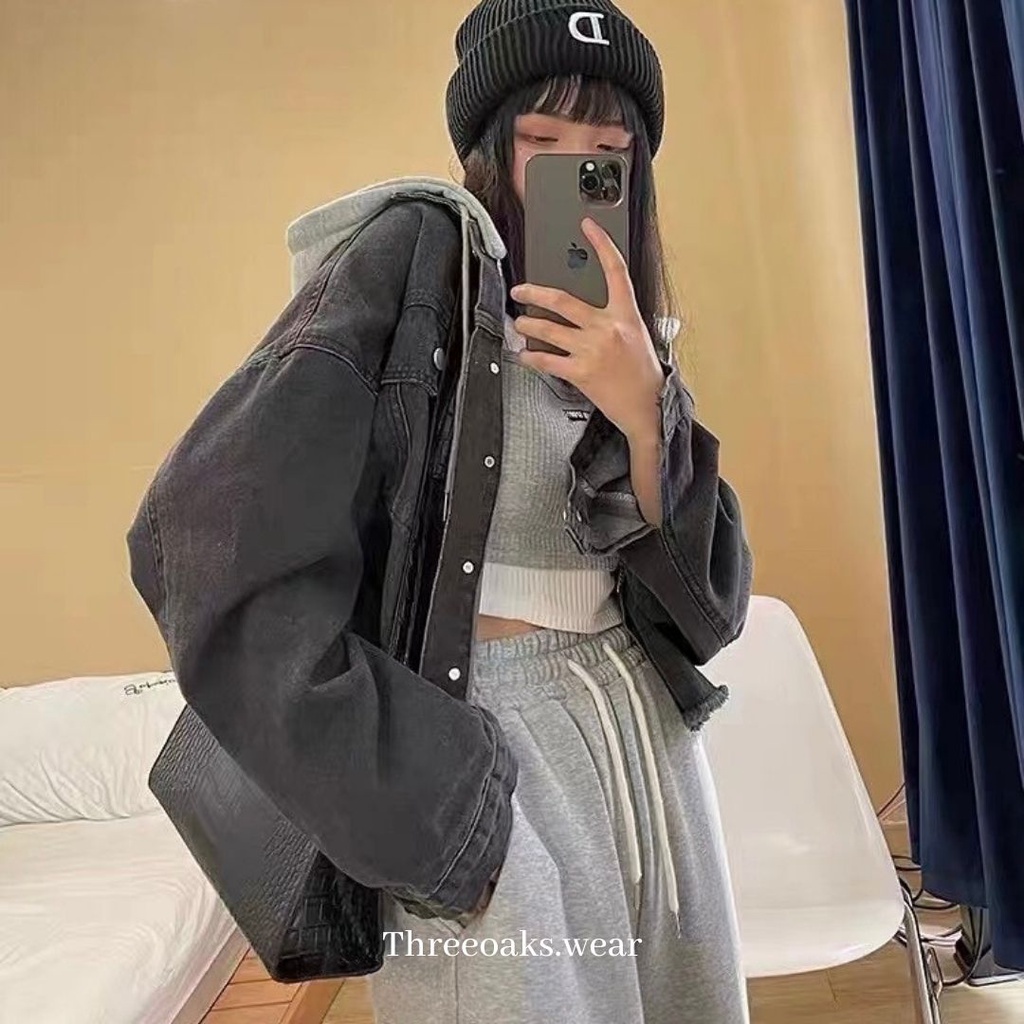 LISA JAKET JEANS OVERSIZE PREMIUM IMPOR DENGAN TOPI LEPAS PASANG KOREAN STYLE LISA BLACKPINK