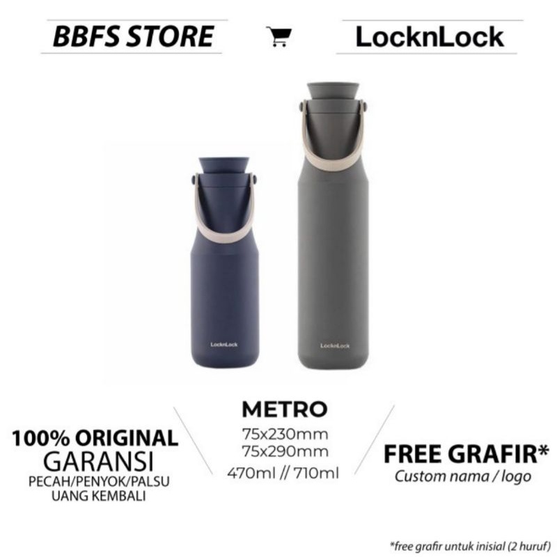 Lock n Lock Metro Double Tumbler 470ml Navy / 710ml Grey Botol tumbler termos Navy Lock&amp;Lock