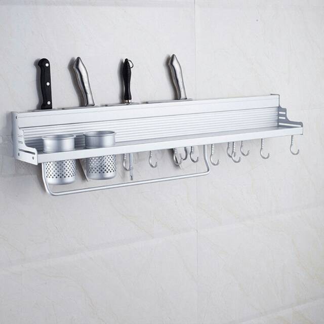 Aluminum Kitchen Storage Rack Pantry Pan Pot Organizer Cookware Holder Hooks Spice Dinnerware Shelf