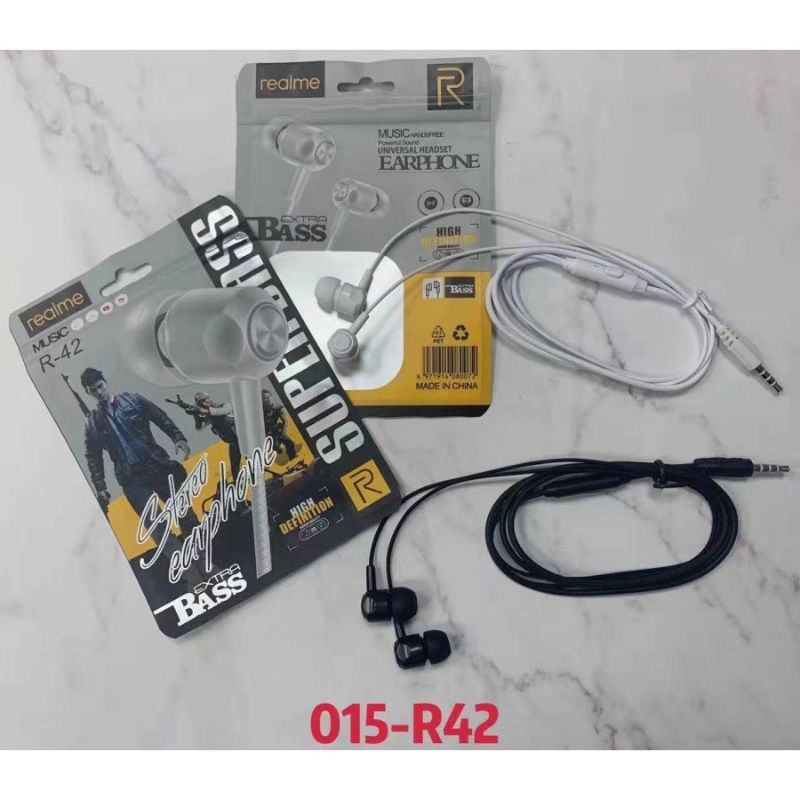 Headset Realme R42 Stereo Handset Hansfree HF Realme R42 Bass Earphone Realme R42 Bass Mic