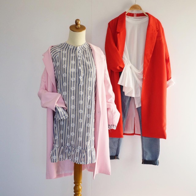 Plain Long Coat - Blazer / Outer Vintage Korea Fashion Premium Import