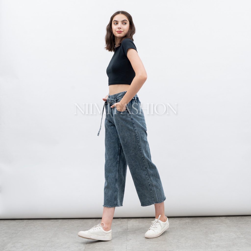 NIMI - Celana Kulot Jeans Boyfriend Jeans Wide Leg Kulot Wanita