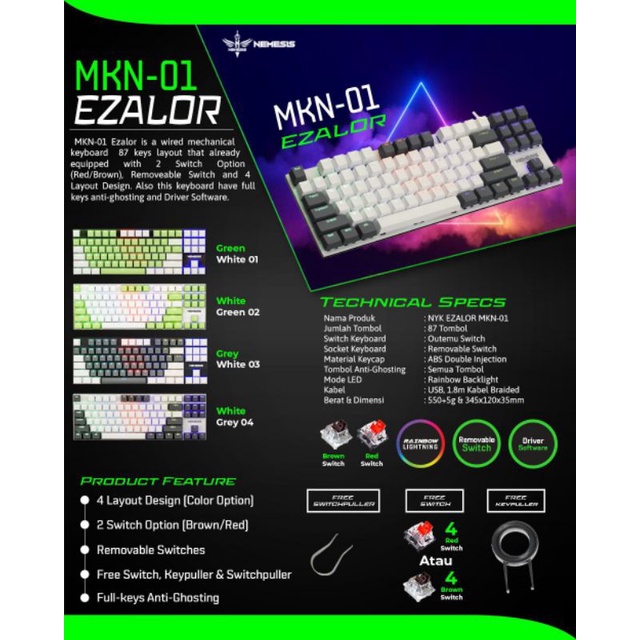 keyboard Gaming nyk mechanical mkn- 01 Ezalor nemesis original