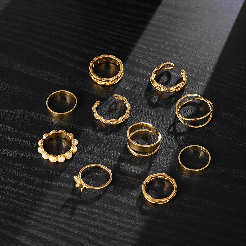 10 Buah/Set Korea Cincin Salib Mutiara Kupu-kupu Fashion Aksesoris Wanita Elegan - ol