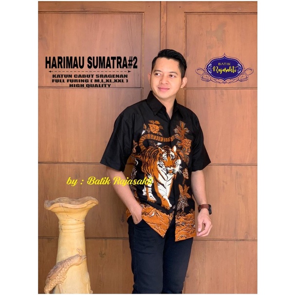 HARIMAU SUMATRA 2 KEMEJA BATIK SOLO PRIA LENGAN PENDEK LAPIS FURING ATASAN PREMIUM MODERN KOPRI PGRI