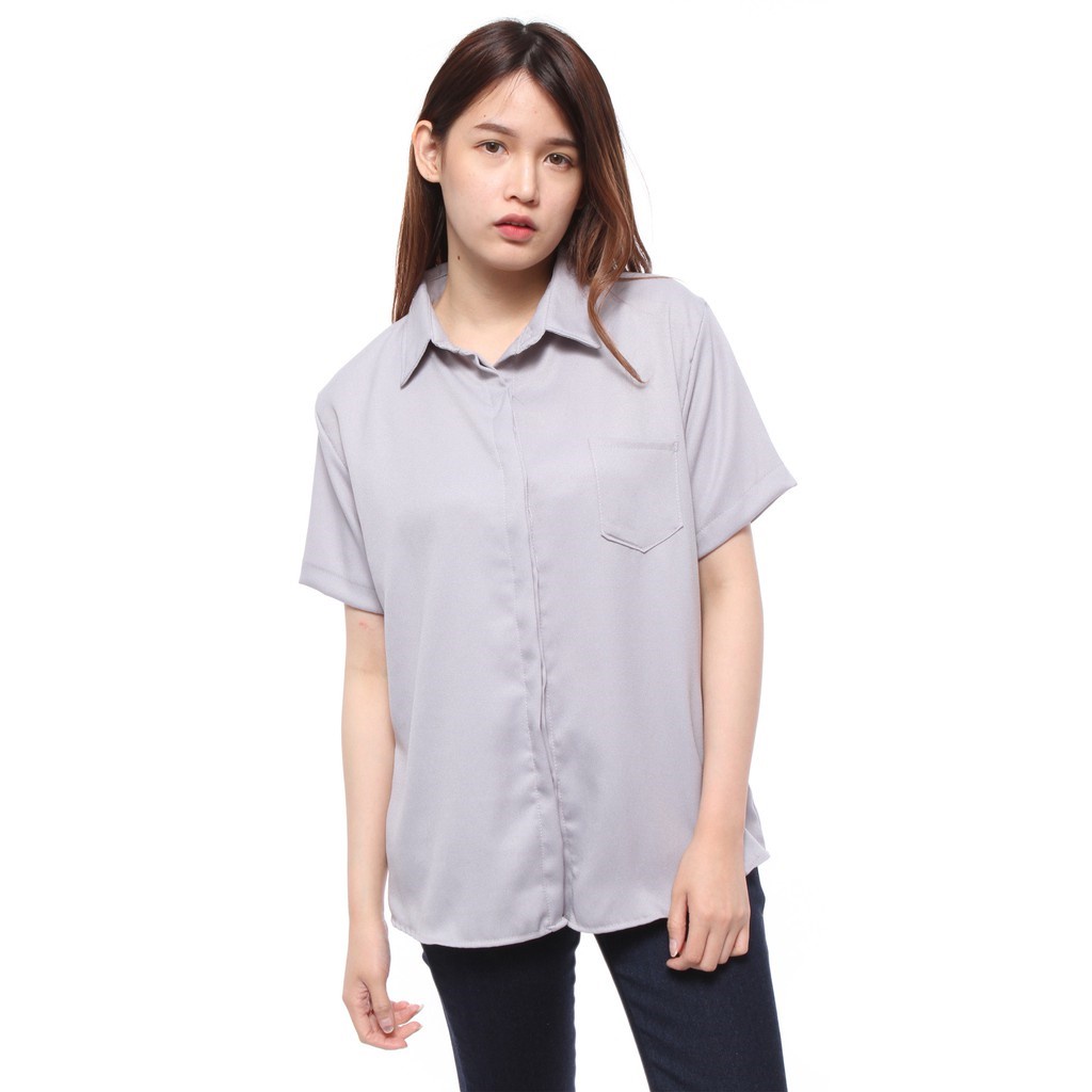 06200 Kemeja Oversize Wanita Lengan Pendek Polos
