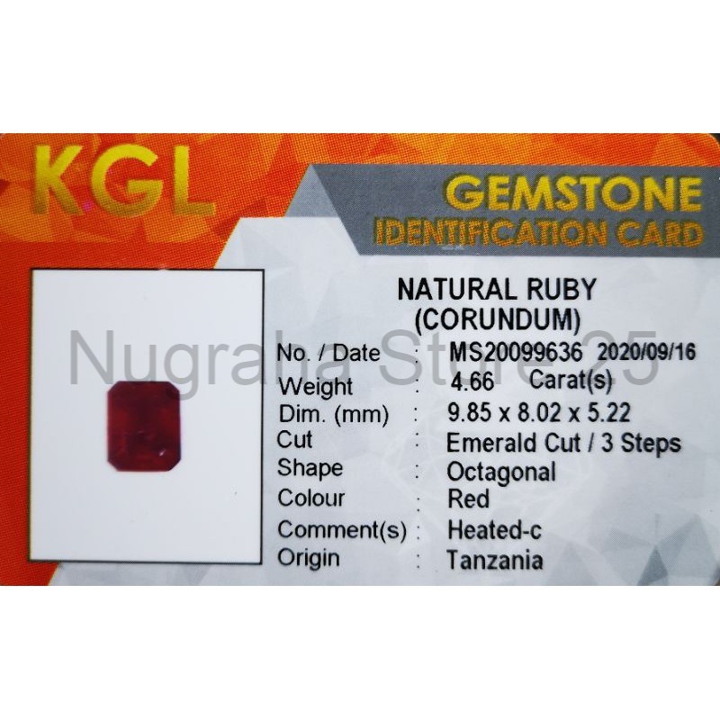 Natural Batu Permata Red Ruby Pigeon Blood Super Merah Darah Clean Bersih + Memo Kgl Lab