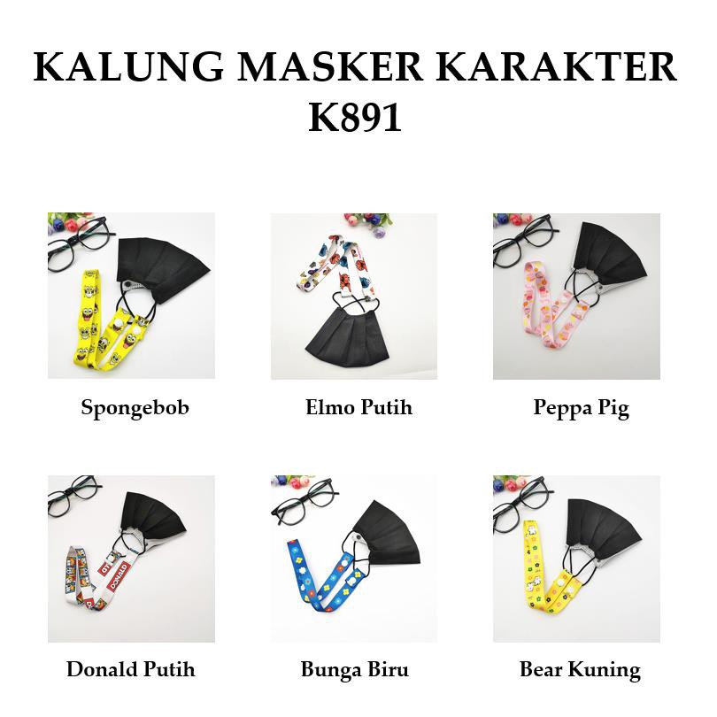 Grosir - K891 Pengait Tali Masker Karakter / Kalung Masker / Tali Strap Masker Motif Kartun &amp; Bunga