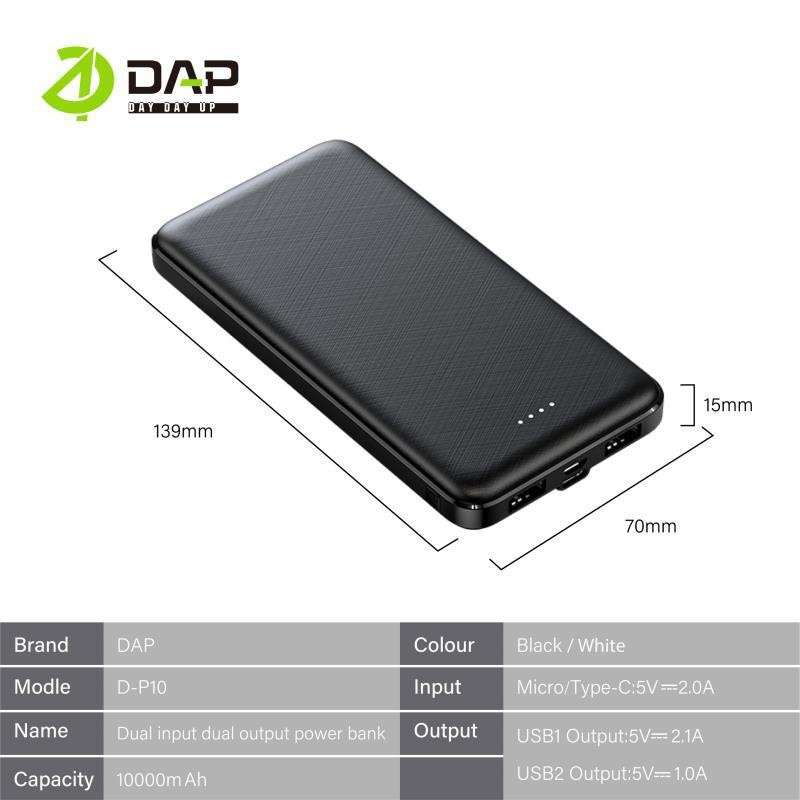 Powerbank 10000mAh DAP D-P10 Powerbank Dual Port USB 2.4A + Dual Input