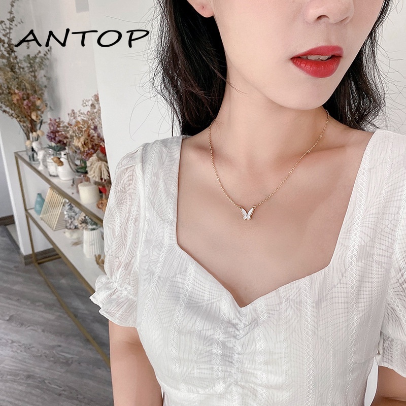 Korea Kalung Kupu-kupu Manis Warna Kalung Fashion Liar Necklace ANTOP