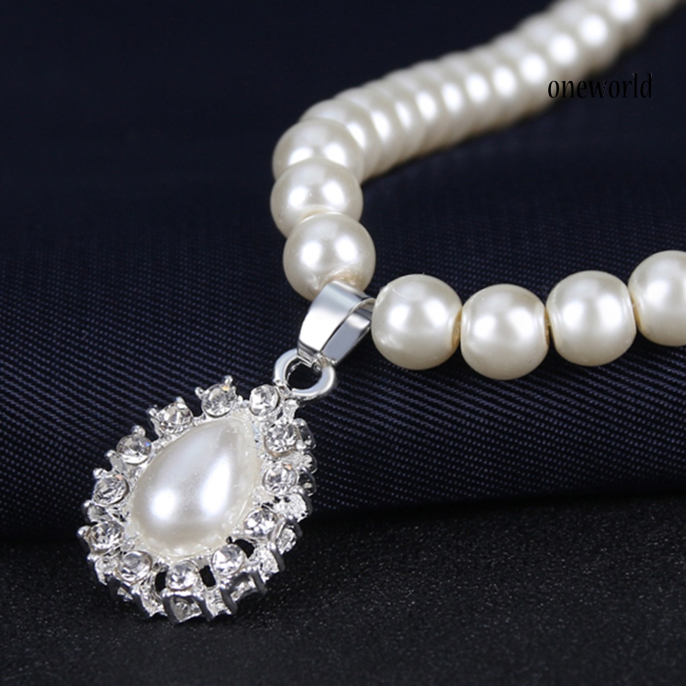 OW@ Royal Style Princess Imitation Pearl Teardrop Pendant Elegant Necklace Earrings