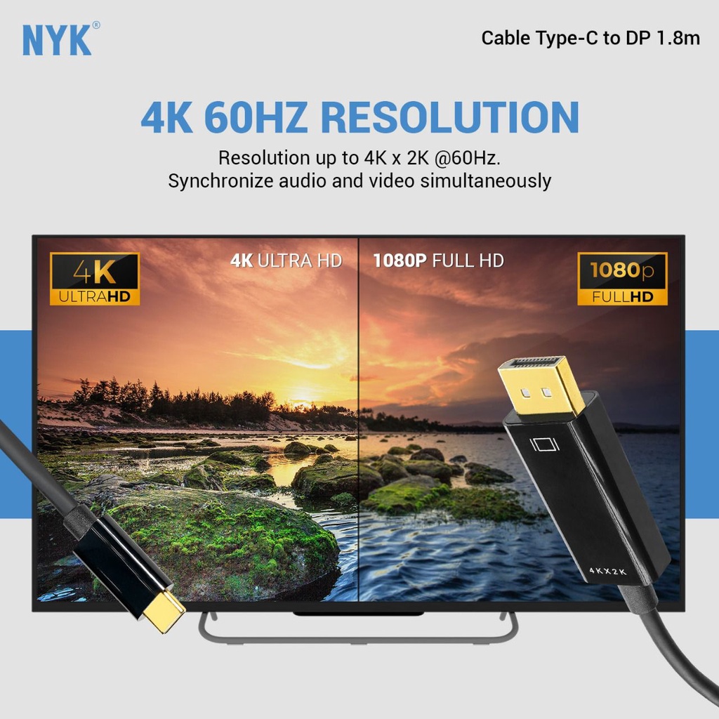 NYK Kabel Type C to Display Port 1,8 m - Gold Plate 4K