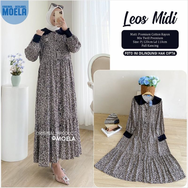 Midi Dress Hitam Putih Leopard MOELA ORI Katun Rayon - LEOS