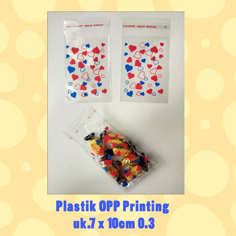Plastik OPP Printing seal motif Hati UK.17x10cm 0.3