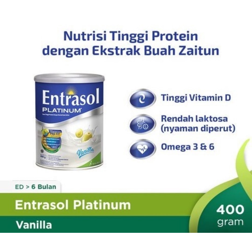 

Entrasol Platinum Susu Bubuk Nutrisi Dewasa Vanilla 400 Gr - Susu Bubuk Lansia Rasa Vanilla 400 Gr