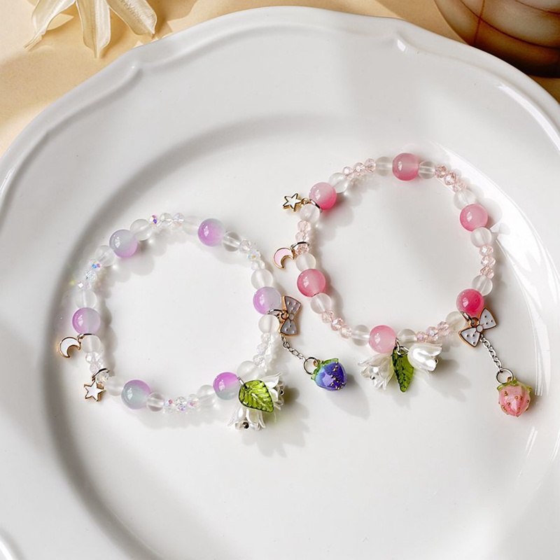 Gelang Tali Elastis Handmade Hias Manik-Manik Bunga Aster Kristal Warna-Warni Gaya Korea Untuk Wanita