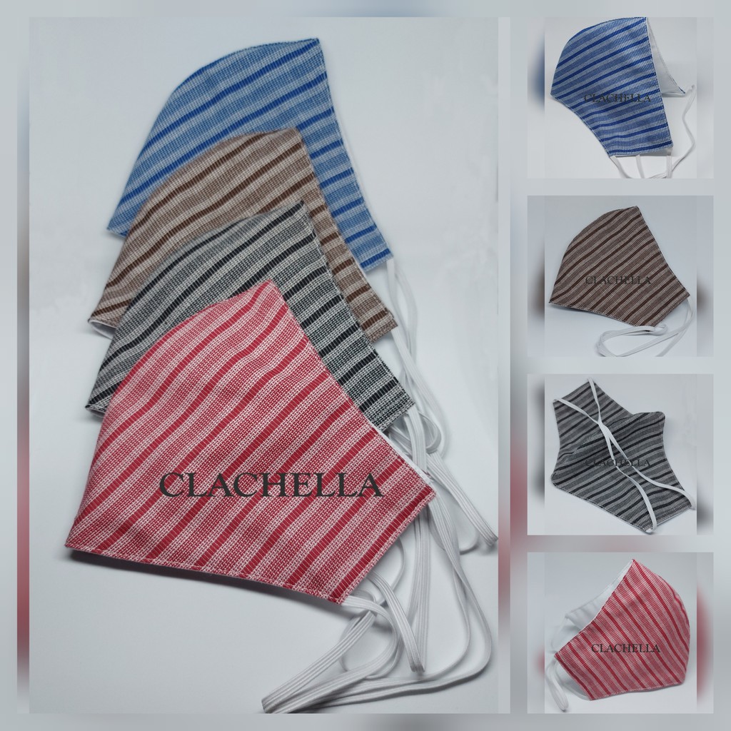 CLACHELLA MASKER KAIN MOTIF SALUR, MASKER 3 LAPIS TALI KARET, MASKER HEADLOOP (HIJAB) &amp; EARLOOP