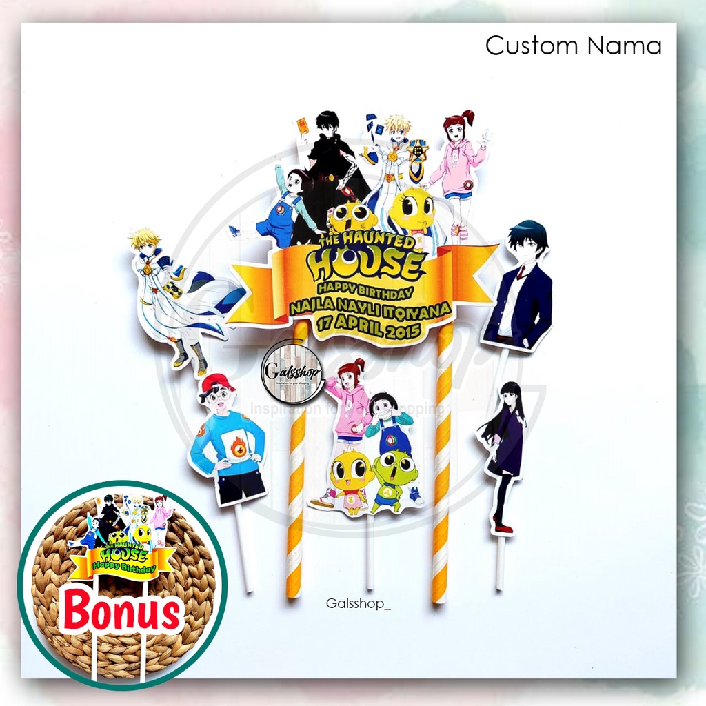Custom Nama/ Foto/ Toppercake Plus Shinbi The Haunted House / Hiasan Kue/ Tusukan Kue