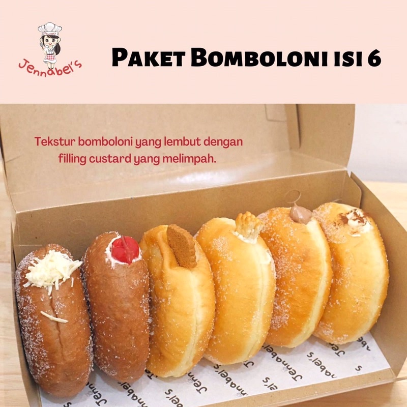 

Bomboloni box isi 6 - donut - donat jadul - donat empuk - makanan manis - dessert - cemilan - snack - best seler.