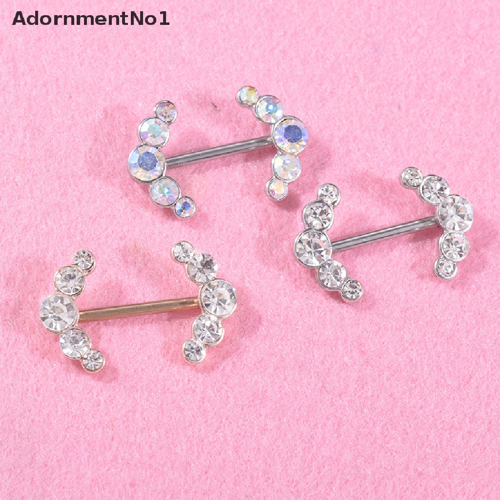 (AdornmentNo1) 2pcs / Set Anting Tindik Puting Aksen Kristal Bahan Stainless Steel Untuk Perhiasan Wanita