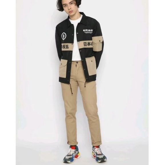 Erigo Coach Jacket combi hitam dan cream