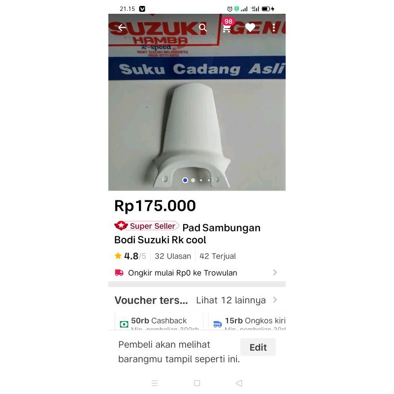 pad sambungan bodi belakang suzuki rk cool non ori